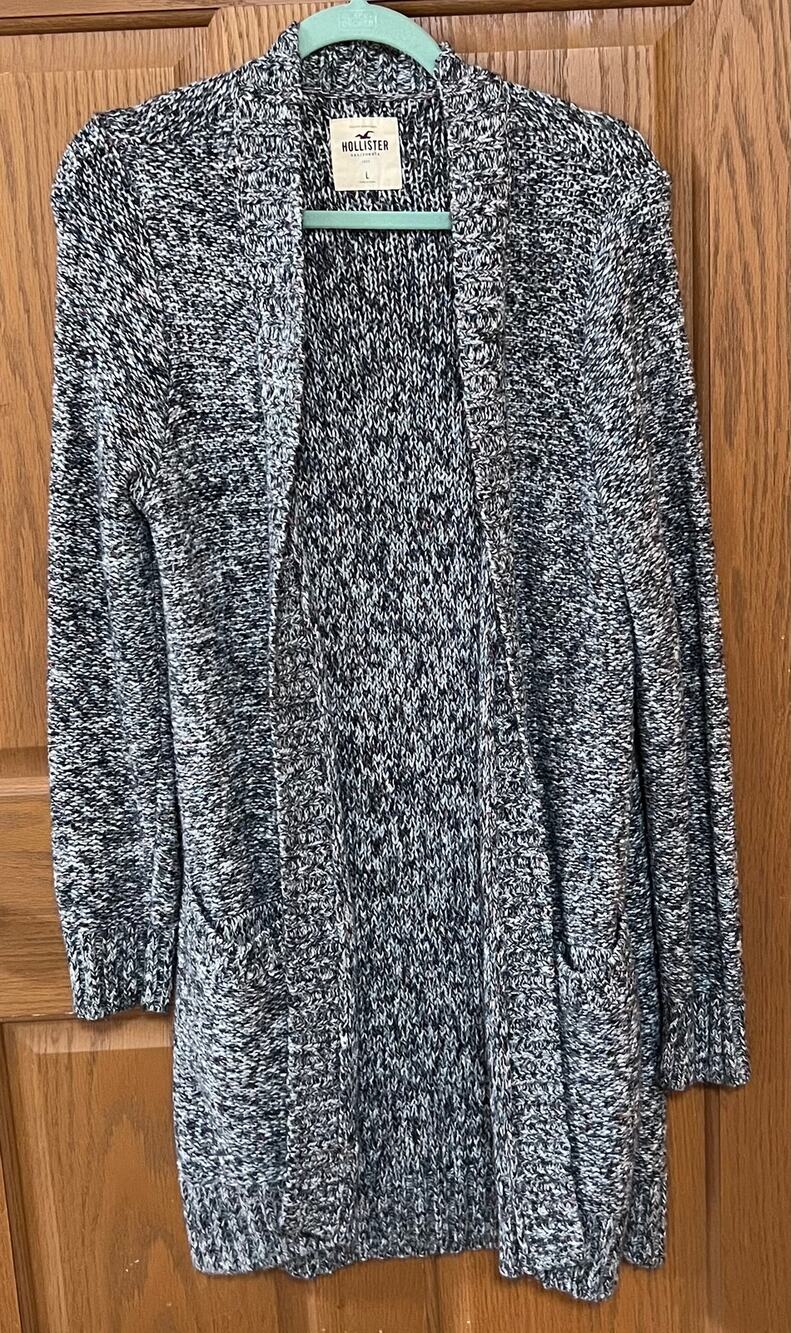 Hollister Black Gray Marled Knit Open Front Cardigan Sweater Size L